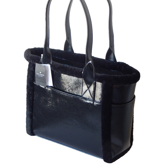 Kate Spade Jett Faux Shearling Patent Leather Embroidered Logo Large Tote NWT - Picture 9 of 16